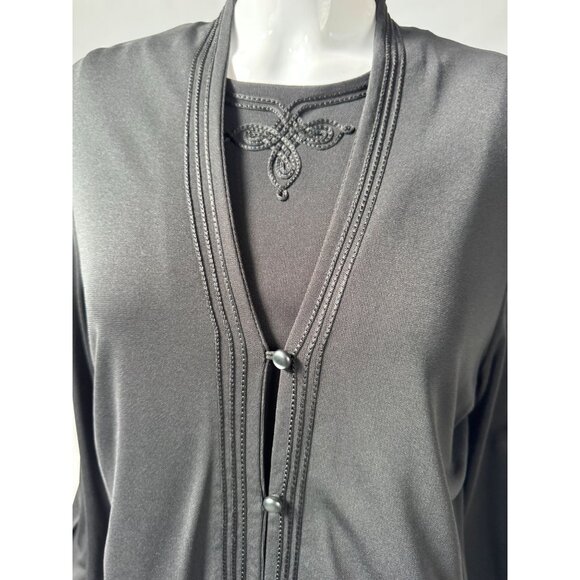 Josephine Chaus Black Embroidered Cardigan & Tank Set Rayon/Polyester S Made In - Picture 6 of 16